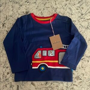 Baby Boden fire truck appliqué long sleeve shirt
